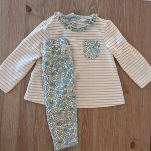 Baby Boden Striped Top and Floral Leggings Set